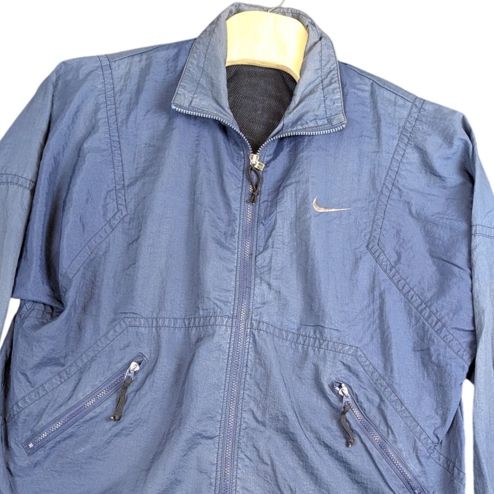 Nike Vintage Windbreaker Jacket Navy Blue Embroidered Swoosh Mesh Lined Large